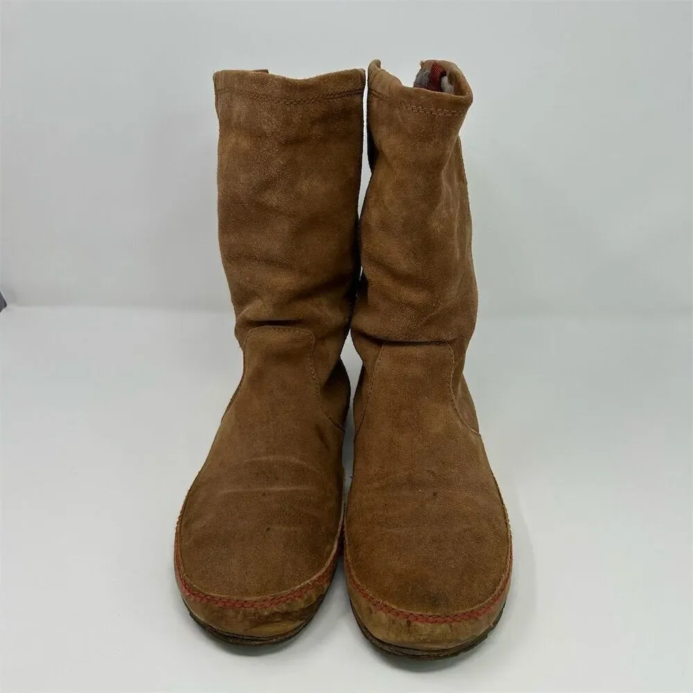 Sorel Women's Yaquina Tall Brown Suede Mid-Calf Pull On Boots Size 10.5